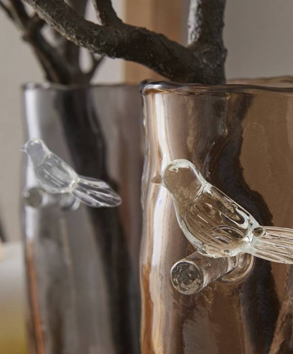 Jarrón cilíndrico pájaro cristal 15 cm - Imagen 3