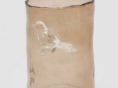 Jarrón cilíndrico pájaro cristal 15 cm